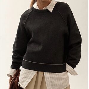 Pilcro The Oaklyn Cozy Crew-Neck Sweatshirt In Dark Grey